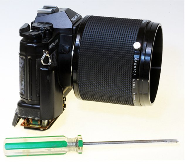 A Yashica Dental-Eye III 35mm SLR camera