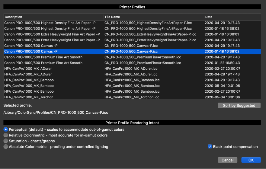 Canon PRO-1000 Qimage One Color Profile settings | DPReview Forums