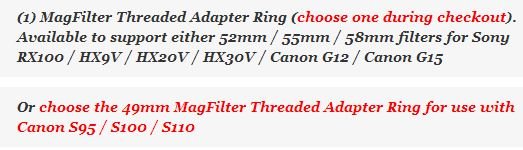 Sony 55mm Magfilter Threaded Adapter Ring For RX100, HX9V, HX20V, HX30V Cameras