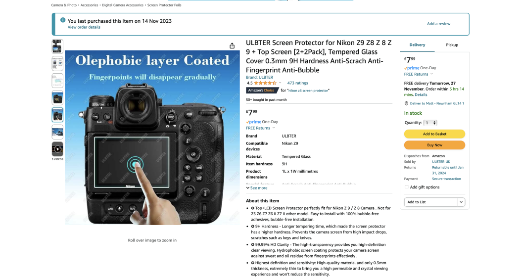 Top + protezione dello schermo compatibile con la fotocamera Nikon Z9