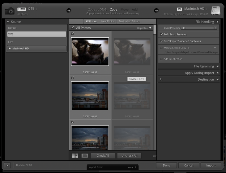 How to avoid duplicates when importing from dual-cards to LrC